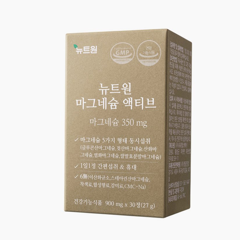 뉴트원 마그네슘 액티브 350mg 약사개발 성인 임산부 청소년 영양제 30정, 4개